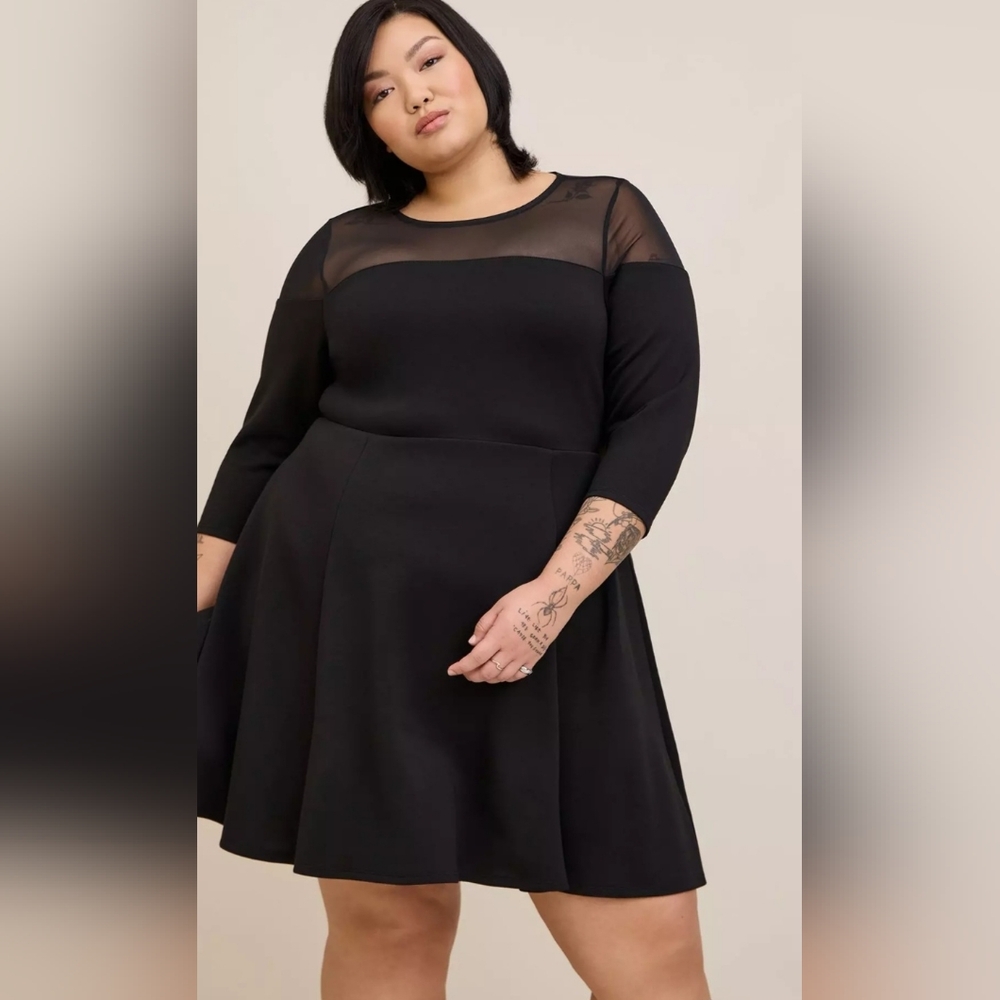 Torrid Black Long Sleeve Dress with Mesh Detail